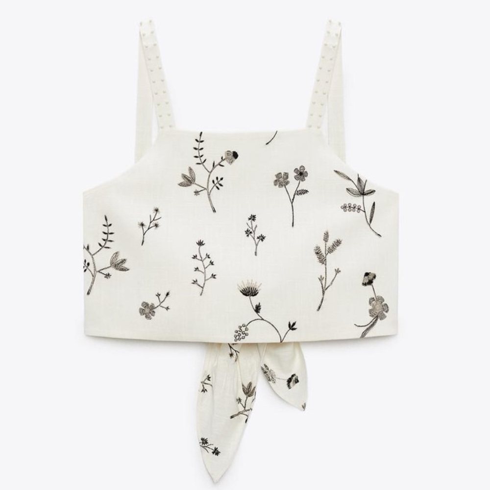 Zara embroidered linen blend top